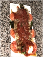 Speciaal Turks brood, doner kebab met gekruide, tomaat-en botersaus en yoghurt