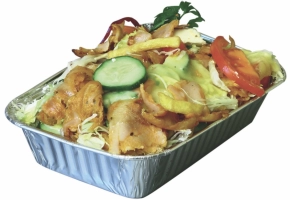 Frites overgoten met keuze uit doner, kipdoner, kofte of falafel, salade, gesmolten kaas en saus